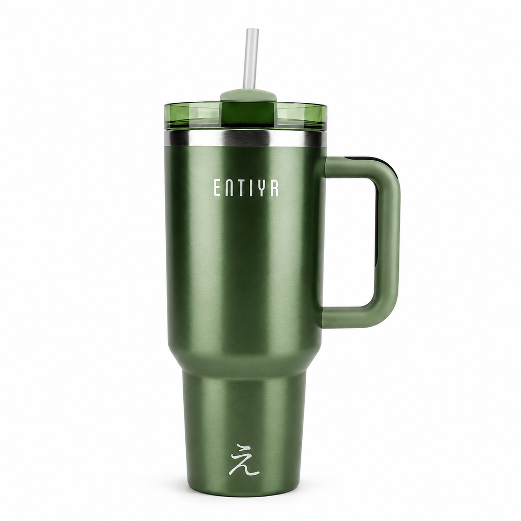 ENTIYR - Travel Mug Coffee Cup 1.2L Water Bottle with Straw, Matcha Green