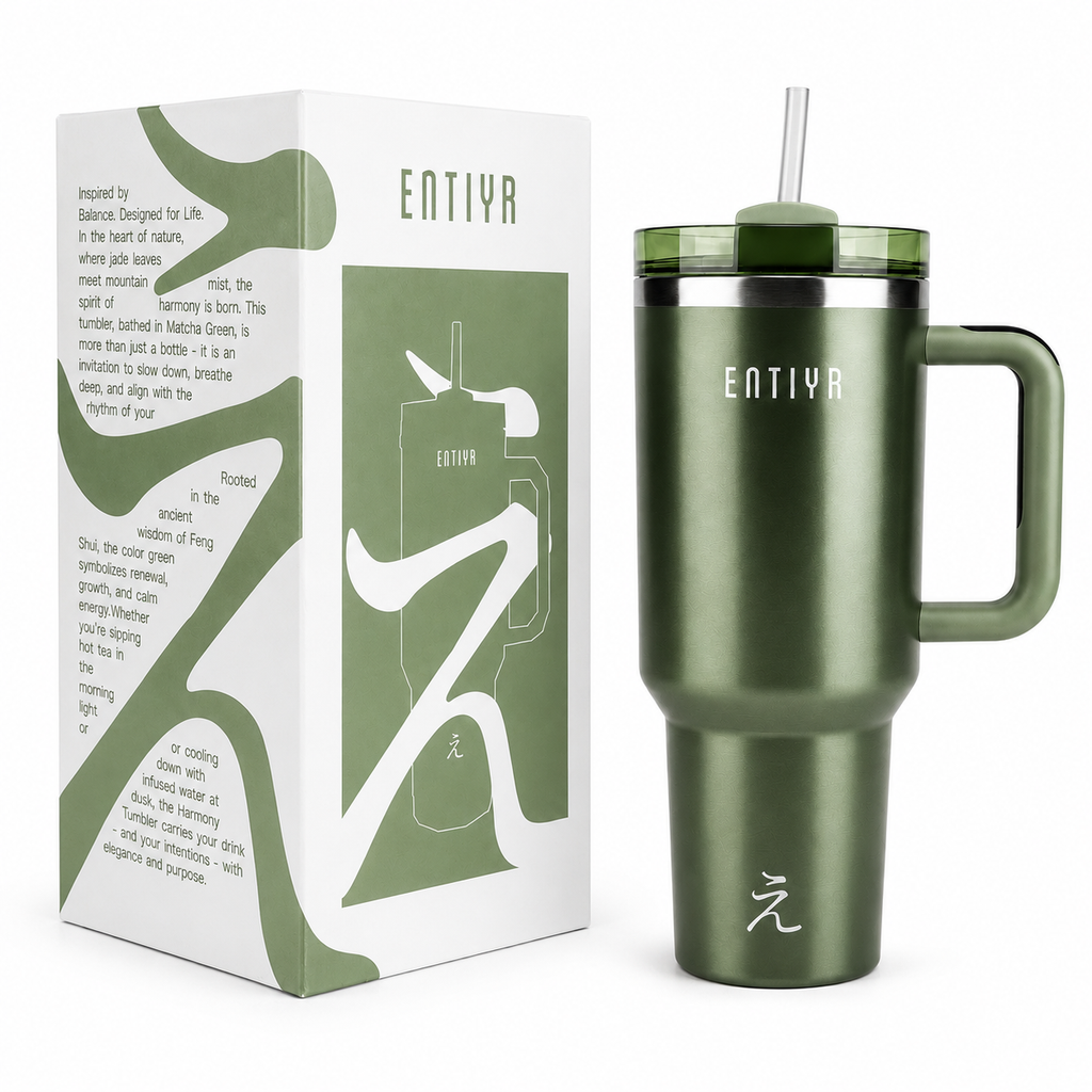 ENTIYR - Travel Mug Coffee Cup 1.2L Water Bottle with Straw, Matcha Green