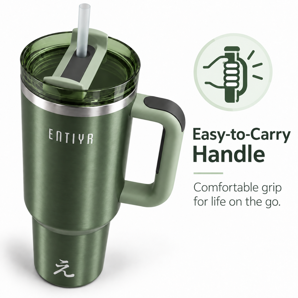 ENTIYR - Travel Mug Coffee Cup 1.2L Water Bottle with Straw, Matcha Green
